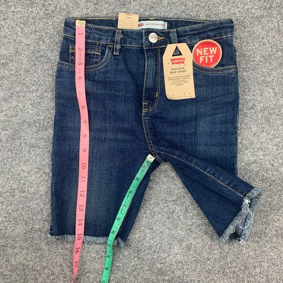 Levis Bike Jean Short Girls 10R Blue Denim Cut Off High Rise Fringe Hem Skinny - Picture 6 of 12